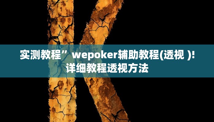 实测教程”wepoker辅助教程(透视 )!详细教程透视方法